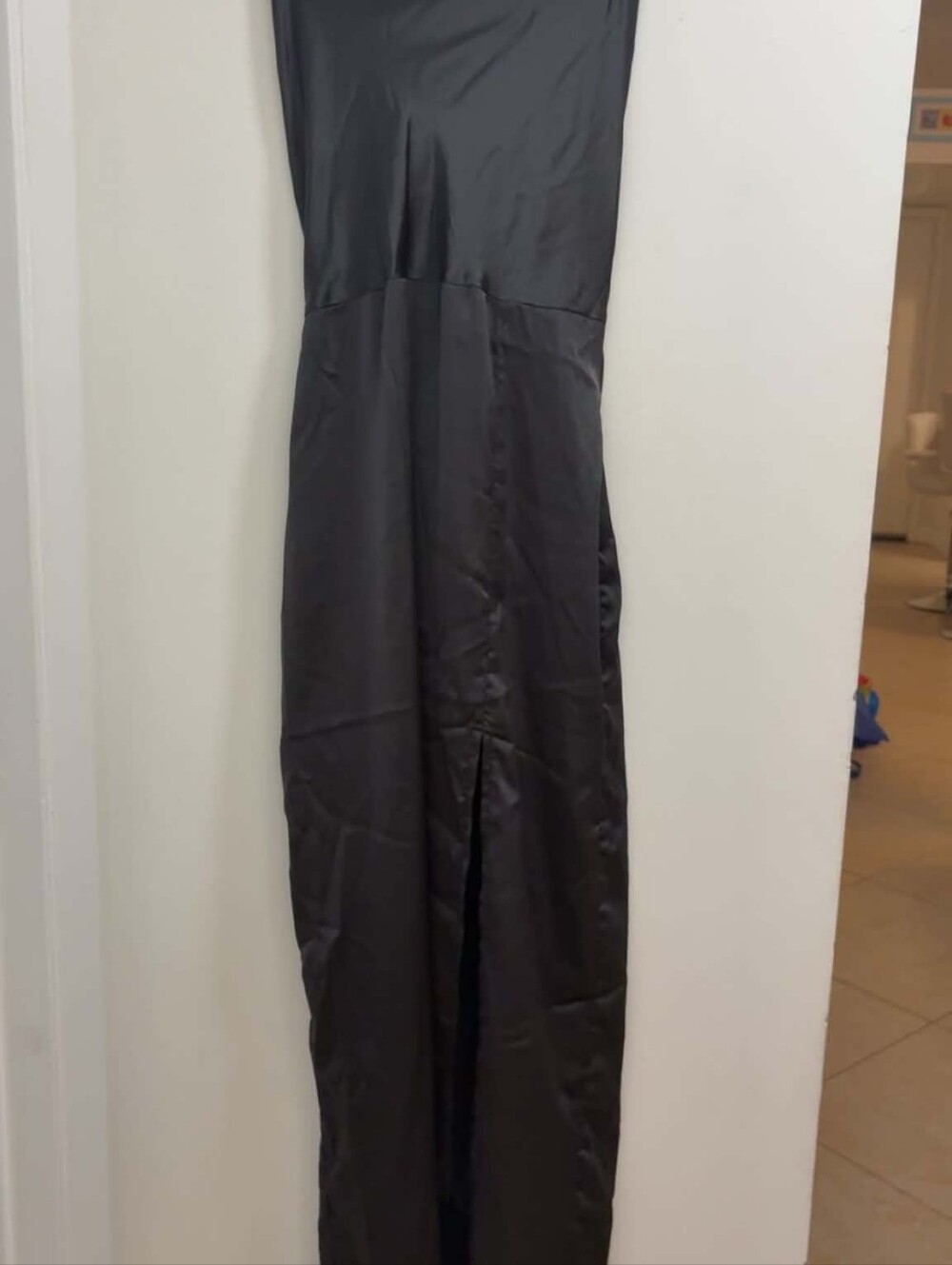 Shein Black Satin Maxi Dress, Thin Shoulder Straps Criss-Cross Down Back, M